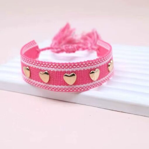41083 - Pulsera tela rosada con corazon