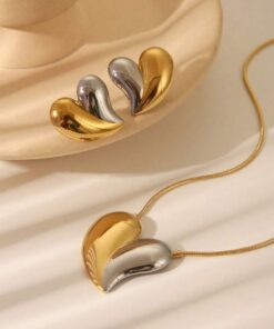 21065 - SET Collar Armado y zarcillos bicolor corazon