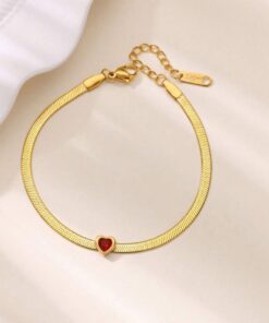 41065 - Pulsera Acero piel serpiente con corazon rojo