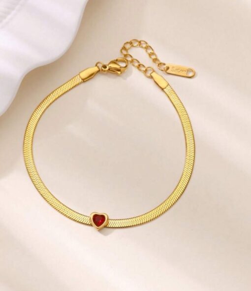 41065 - Pulsera Acero piel serpiente con corazon rojo