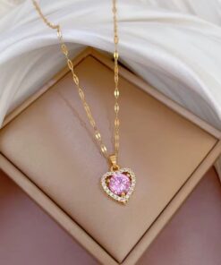 21085 - Collar armado corazon con cristal rosado