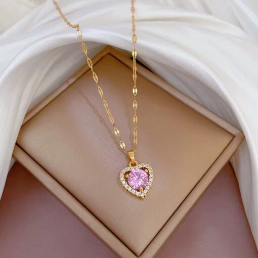 21085 - Collar armado corazon con cristal rosado