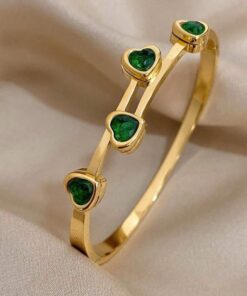 41087 - Pulsera dorada Acero corazones verde