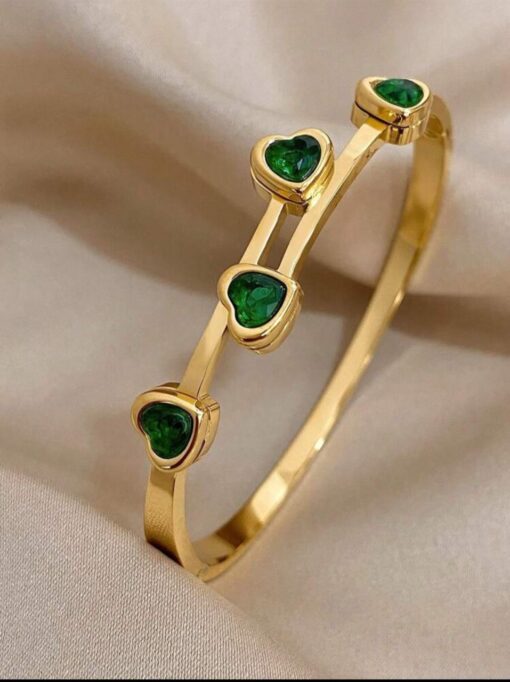 41087 - Pulsera dorada Acero corazones verde