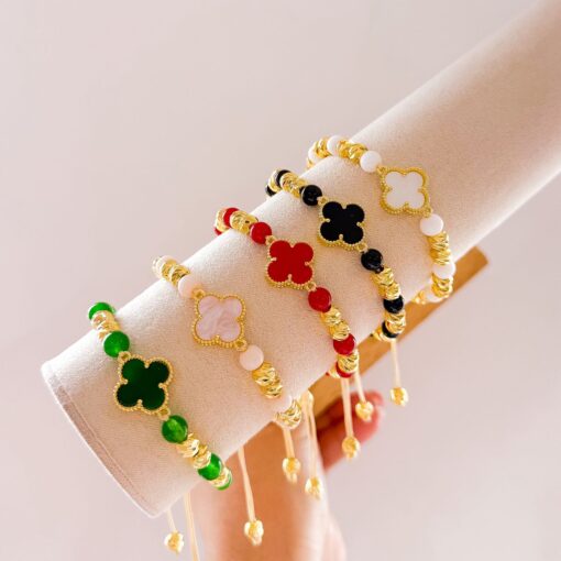41010-2 Pulsera Rosado armada trebol con balin - Imagen 2
