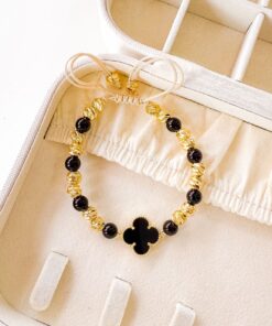 41010-4 Pulsera Negro armada trebol con balin