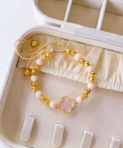 41010-2 Pulsera Rosado armada trebol con balin