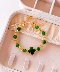 41010-1 Pulsera Verde armada trebol con balin