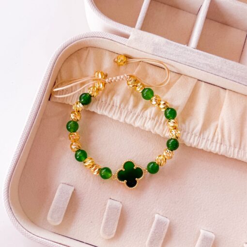 41010-1 Pulsera Verde armada trebol con balin