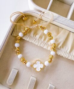 41010-3 Pulsera armada Blanco trebol con balin