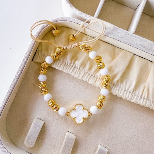 41010-3 Pulsera armada Blanco trebol con balin