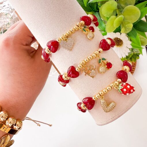 41011-2 Pulsera roja balin corazon fresa - Imagen 2