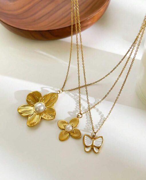 21076 - Collar Armado flor con perla - Imagen 2
