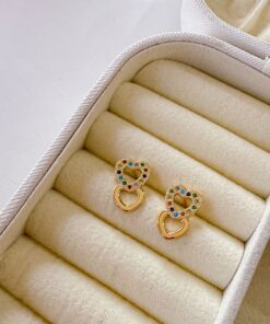 80075 - zarcillos topitos multicolor corazon doble