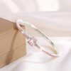 41086 - Pulsera Plateada Acero giratoria cristal rosado