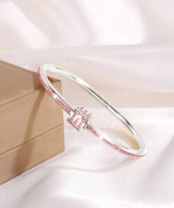 41086 - Pulsera Plateada Acero giratoria cristal rosado