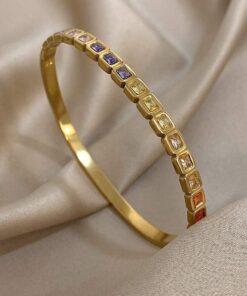 41076 - Pulsera dorada Acero cristales colores