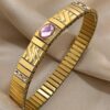 41083 - Pulsera dorada Acero cristal rosado