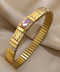 41083 - Pulsera dorada Acero cristal rosado