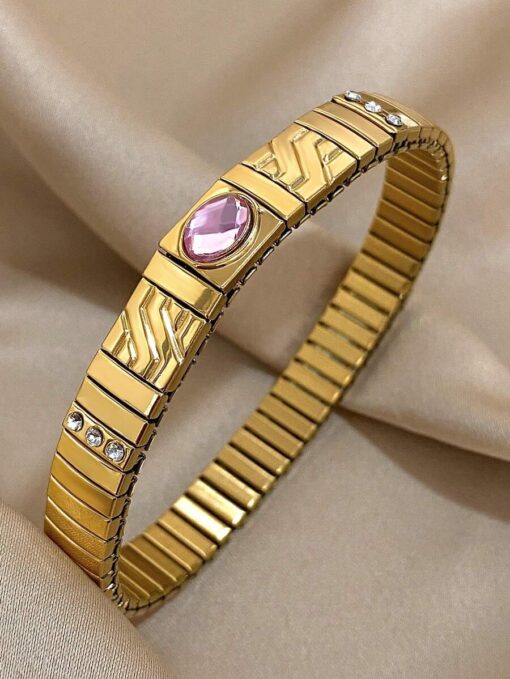 41083 - Pulsera dorada Acero cristal rosado