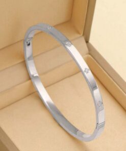 41098-1 Pulsera acero trebol cristal plateado