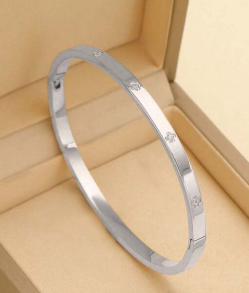 41098-1 Pulsera acero trebol cristal plateado