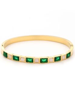 41058 - Pulsera Acero dorada cristales verde