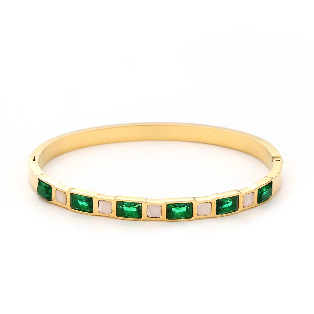 41058 - Pulsera Acero dorada cristales verde