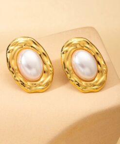 80095 - Zarcillos acero dorado con perla