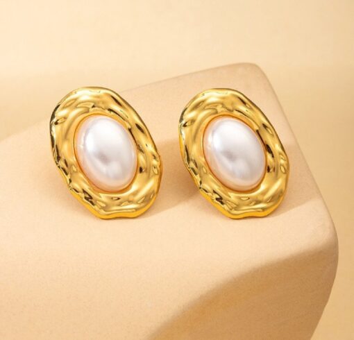 80095 - Zarcillos acero dorado con perla