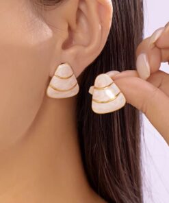 80050 - Zarcillos acero triangulo esmaltado blanco