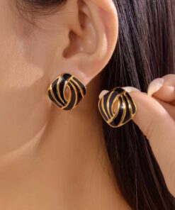 80051 - Zarcillos acero cuadrados  NEGRO