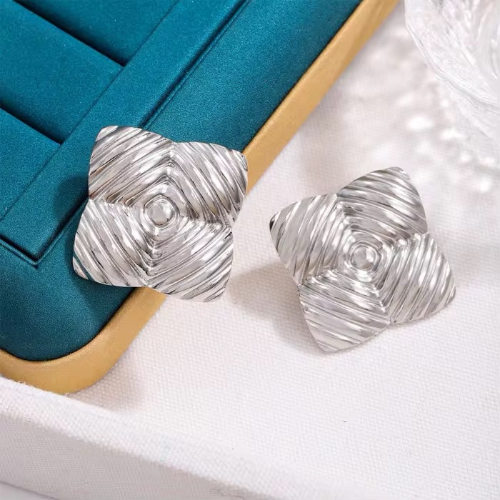 80025 - Zarcillo Acero cuadrados plateado