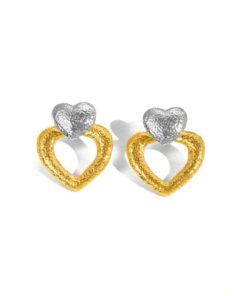 80093 - Zarcillos bicolor acero doble corazon