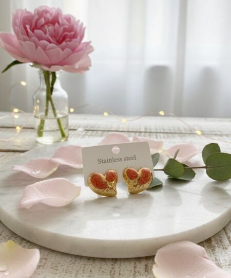 80029 - Zarcillos corazon esmaltado naranja