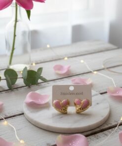 80100-2 Zarcillos corazon esmaltado fucsia