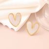 80003 -1 Zarcillos acero corazon esmaltado blanco