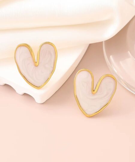 80002 -1 Zarcillos acero corazon esmaltado blanco