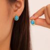 80131 - Zarcillos acero ovalo con piedra turquesa