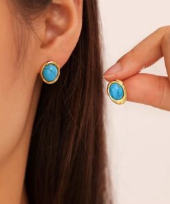 80131 - Zarcillos acero ovalo con piedra turquesa
