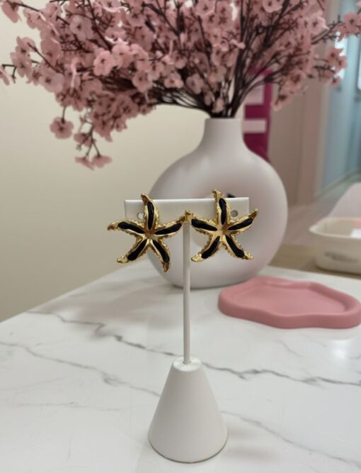 80112 - Zarcillos acero Estrella de mar esmaltado negro