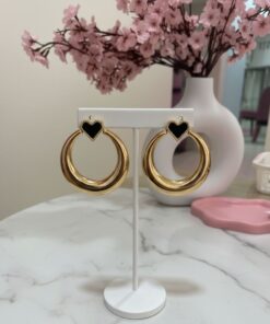 80110 - Zarcillos dorados acero con corazon negro