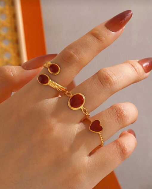 30003 - Anillo Acero Piedra roja - Imagen 2