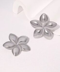 80062 - Zarcillos acero flor plateado