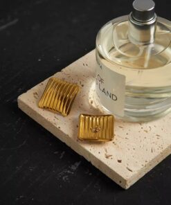 80156 - Zarcillos Dorado acero cuadrado con lineas