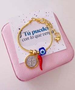 41021-1 Pulsera pandora aji rojo/medalla san benito plateada