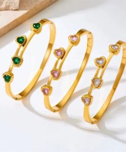 41029-2 Pulsera Acero corazones cristal Rosada