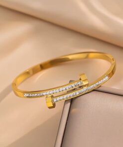 41063 - Pulsera Acero dorado tornillo con cristales transparente