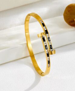 41063-1 Pulsera Acero dorado tornillo con cristales negros