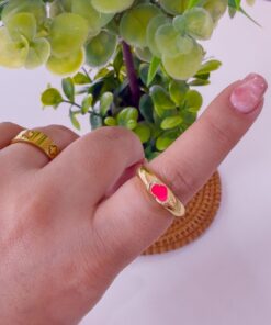 30003 - Anillo corazon esmaltado fucsia